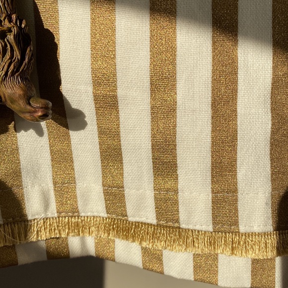 Gold and white stripe elegant fringe tea towel and moose condiment knife, NWOT - Picture 10 of 10